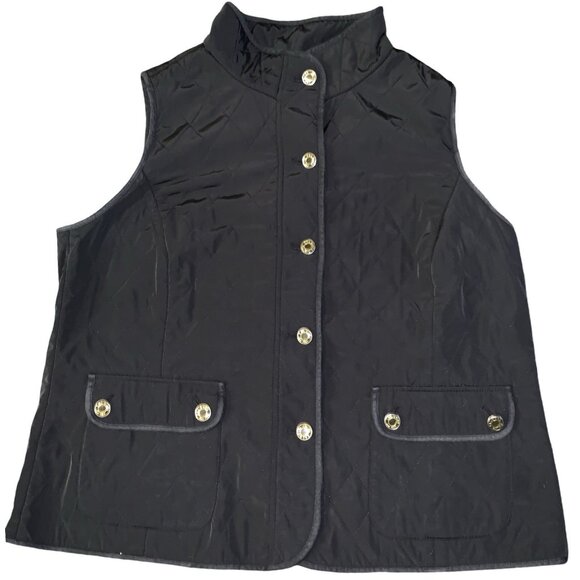 Talbots Jackets & Blazers - Talbots 1X Diamond Quilted Nylon Fleece Lined Puffer Vest Womens Black W/Buttons
